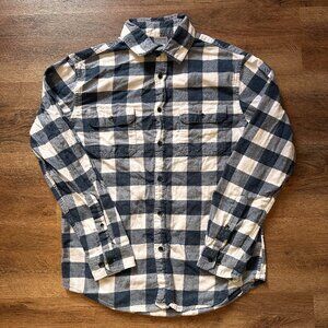 Goodfellow Casual Button Down Mens Medium Blue White Plaid Rugged Flannel Shirt
